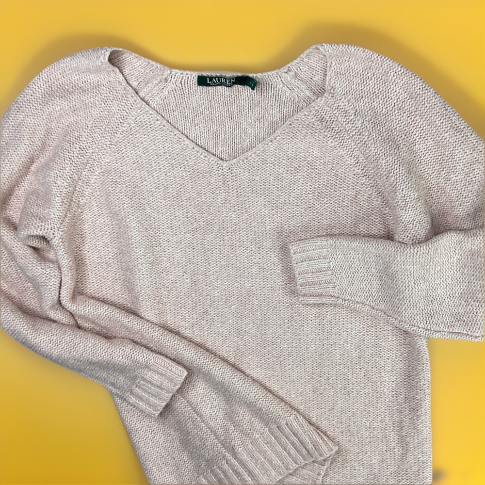 Lauren Ralph Lauren Sweater Womens L Knit Tunic Pullover Light Pink Long Sleeve